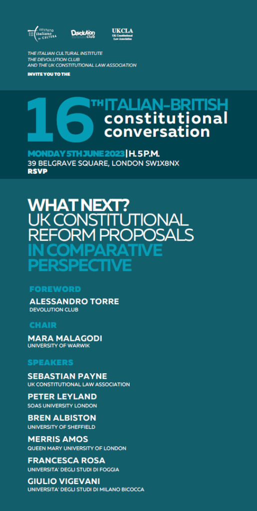 Convegno What next? UK constitutional reform proposals in comparative perspective
